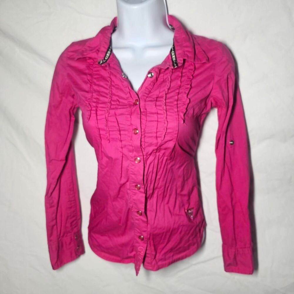 Vintage y2k guess hot pink button down blouse